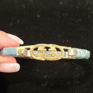 VINTAGE GUCCI WOMEN'S GOLD BLUE SNAKE & GOLD HARDWARE BRACELET